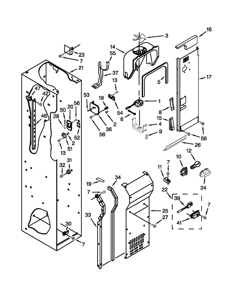Freezer Liner And Air Flow Parts Diagram and Parts List for JS48SEDUDW14  Jenn-Air Refrigerator