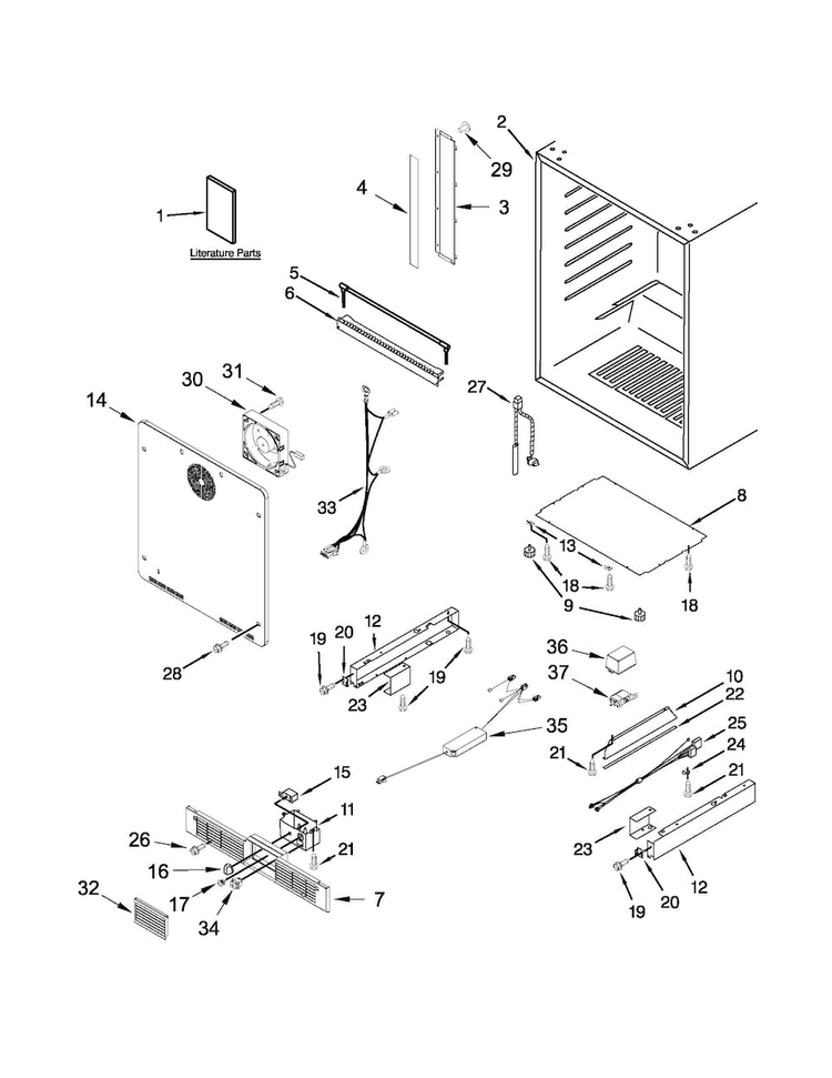Cabinet Parts Diagram and Parts List for JUW24FLARS00  Jenn-Air Wine and Beverage Cooler