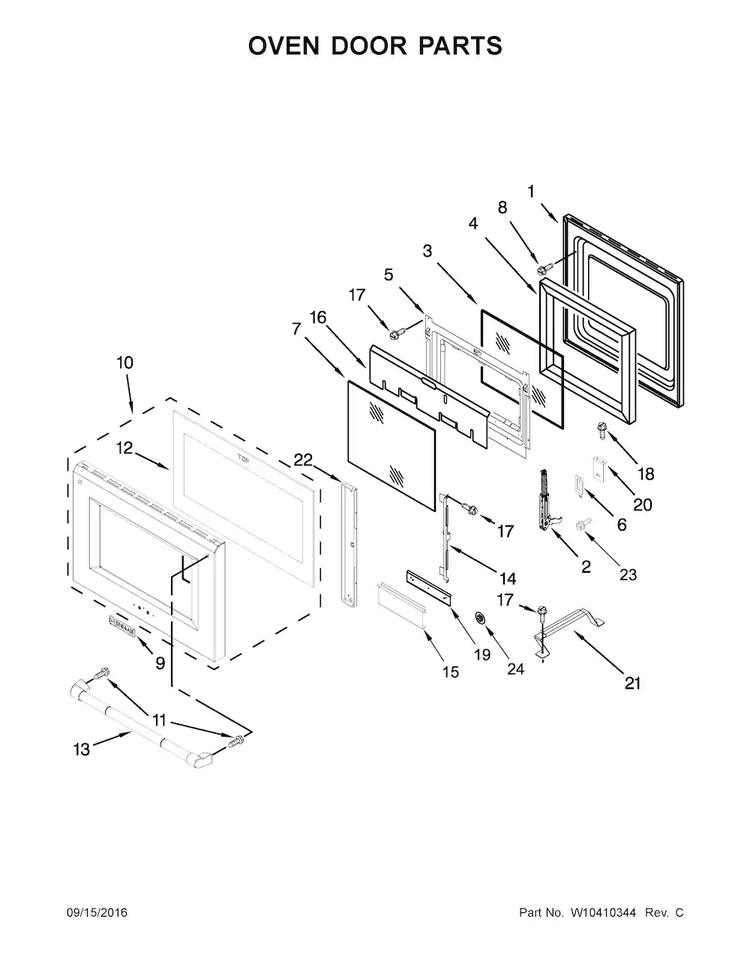 Oven Door Parts Diagram and Parts List for JDRP430WP01  Jenn-Air Range