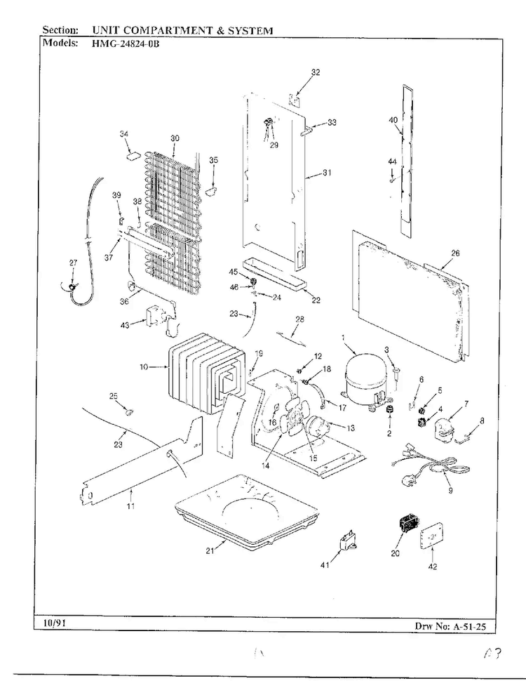 Unit Compartment And Shelves Diagram and Parts List for 24824-0A  Admiral Refrigerator