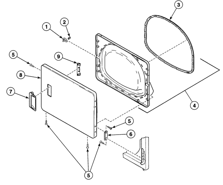Loading Door Diagram and Parts List for SSE807QF1500  Speed Queen Dryer