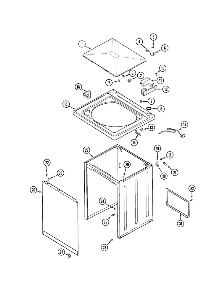 Top Diagram and Parts List for LNC6743A71  Admiral Washer