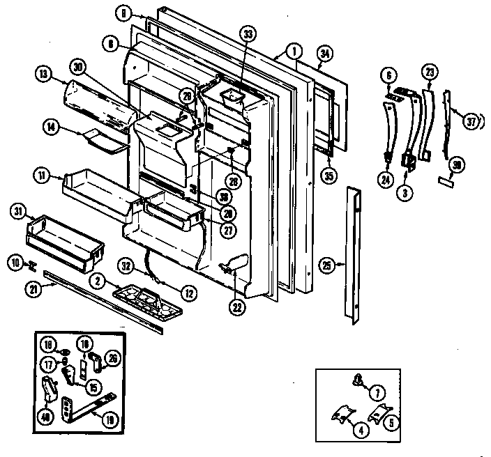 Fresh Food Door Diagram and Parts List for RB234RDV DG86A Magic Chef Refrigerator