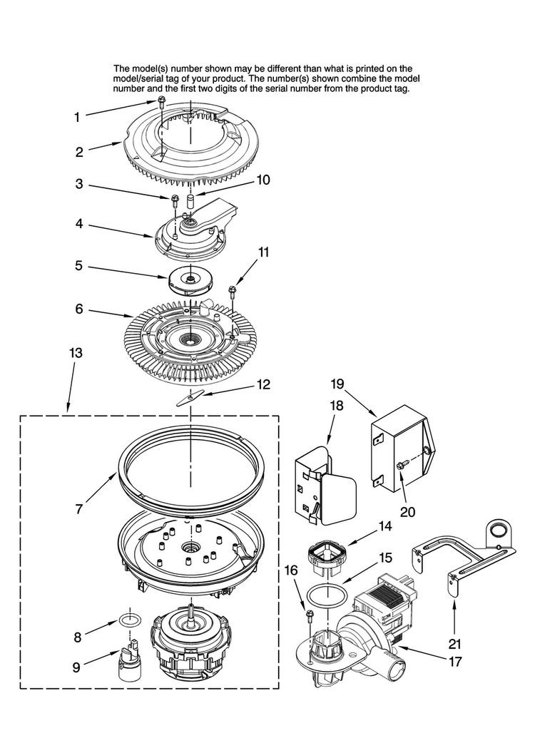 Pump And Motor Parts Diagram and Parts List for ADB1500AWW46  Amana Dishwasher