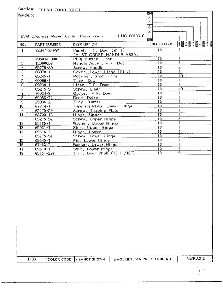 Fresh Food Door Page 2 Diagram and Parts List for 60103-0A  Admiral Refrigerator