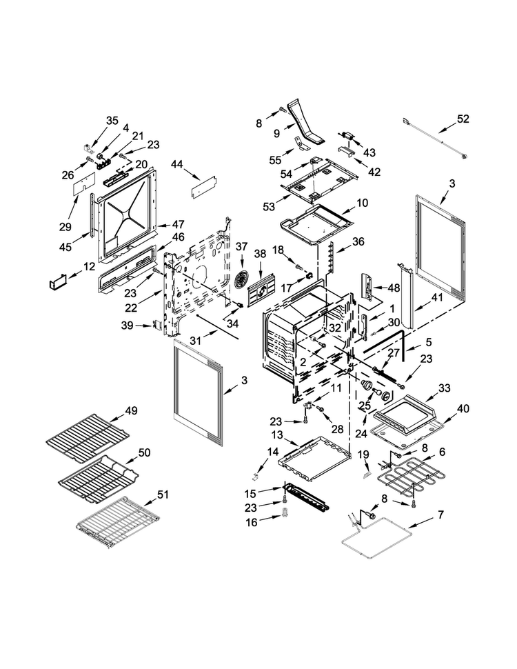 Chassis Parts Diagram and Parts List for JDS1750CES0  Jenn-Air Range