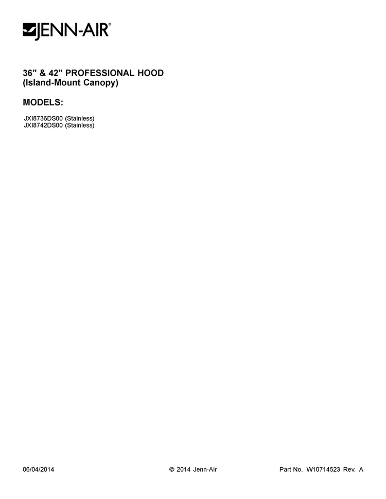 Cover Sheet Diagram and Parts List for JXI8736DS00  Jenn-Air Range Hood