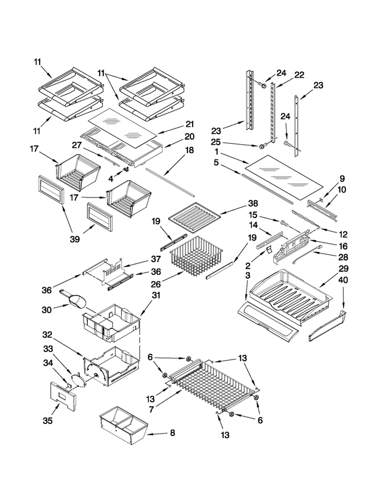 Shelf Parts Diagram and Parts List for JFC2290VTB2  Jenn-Air Refrigerator