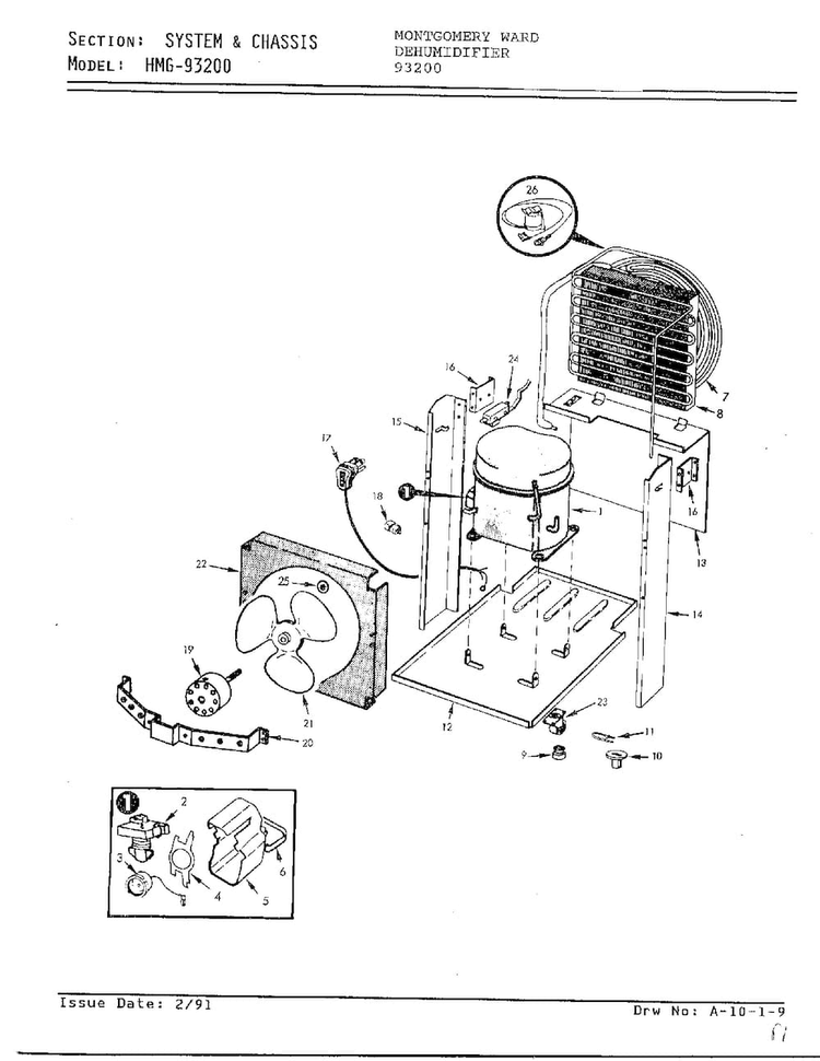 System And Chassis Diagram and Parts List for 93200  Admiral Dehumidifier
