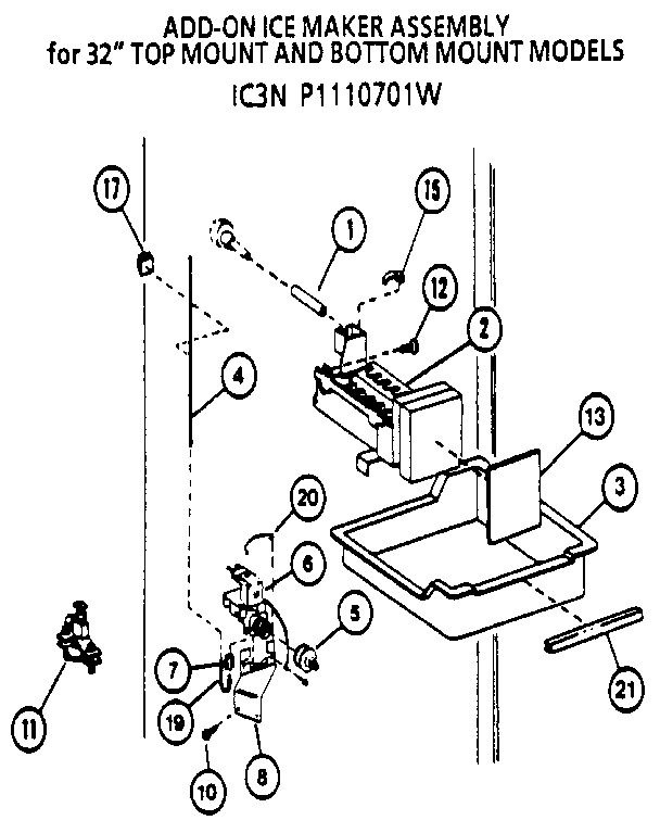 Icemaker- Add On Diagram and Parts List for 85178-P1117103W  Amana Refrigerator