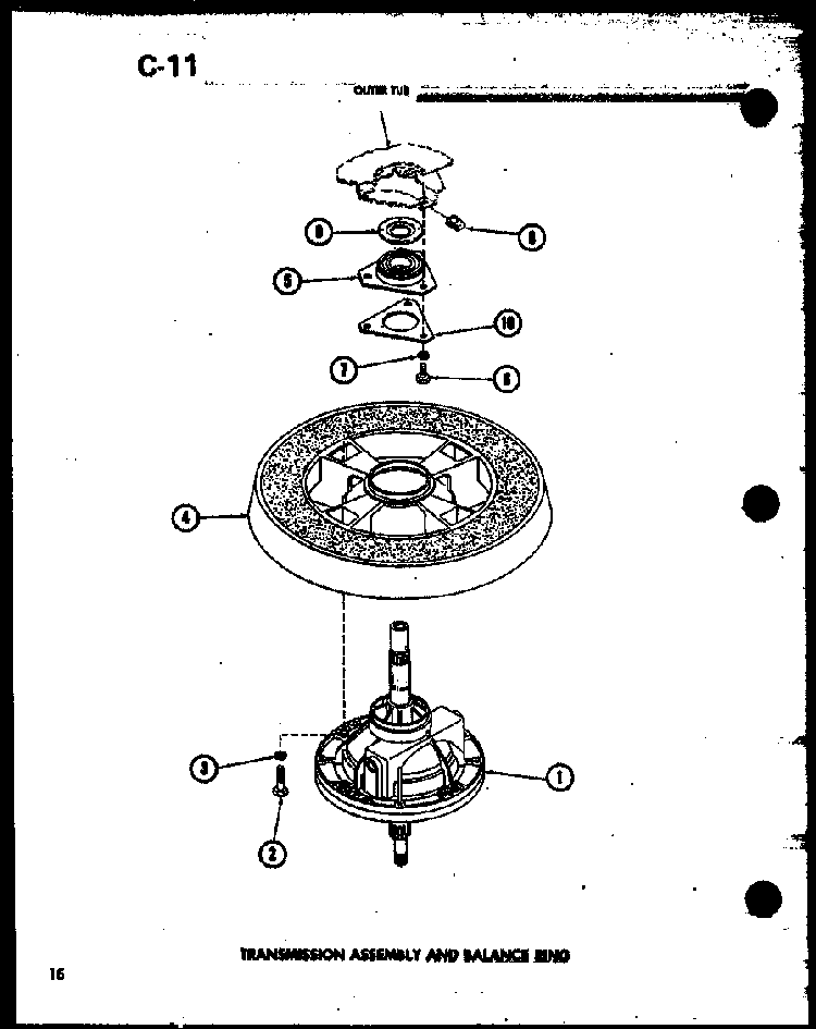 Transmission Assembly And Balance Ring Diagram and Parts List for TAA300 P75751-12W Amana Washer