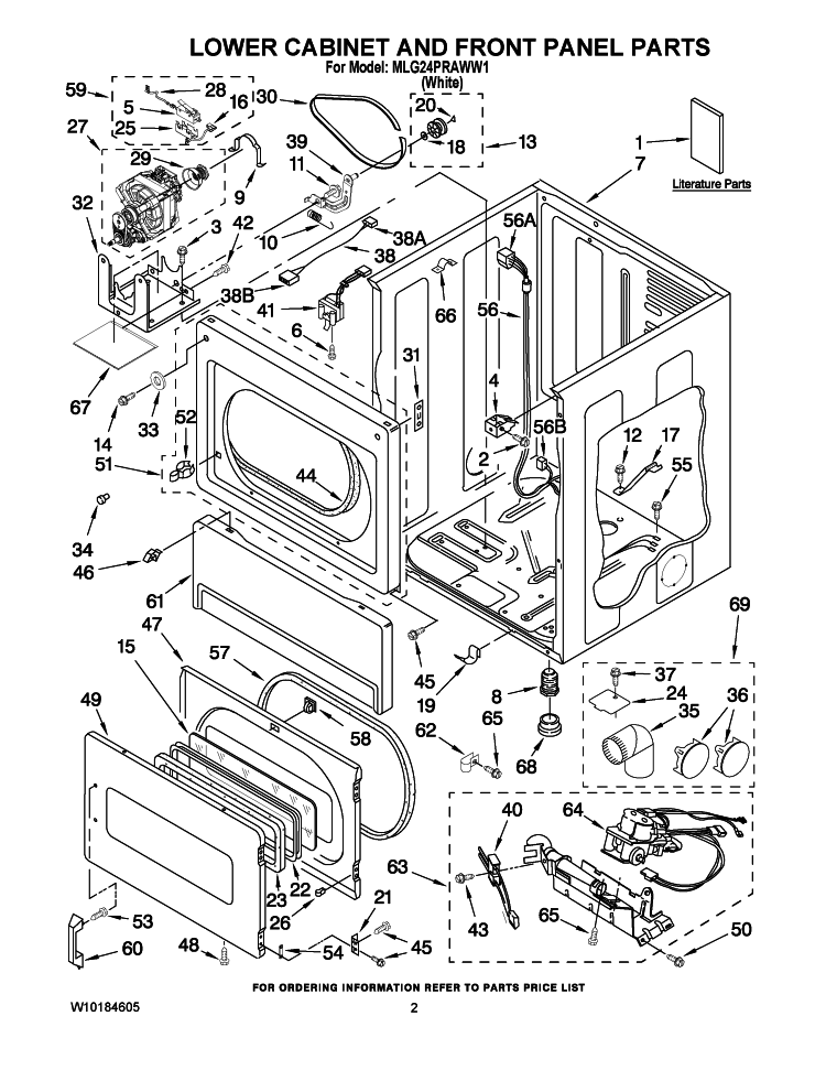 LOWER CABINET AND FRONT PANEL PARTS Diagram and Parts List for MLG24PRAWW1  Maytag Dryer