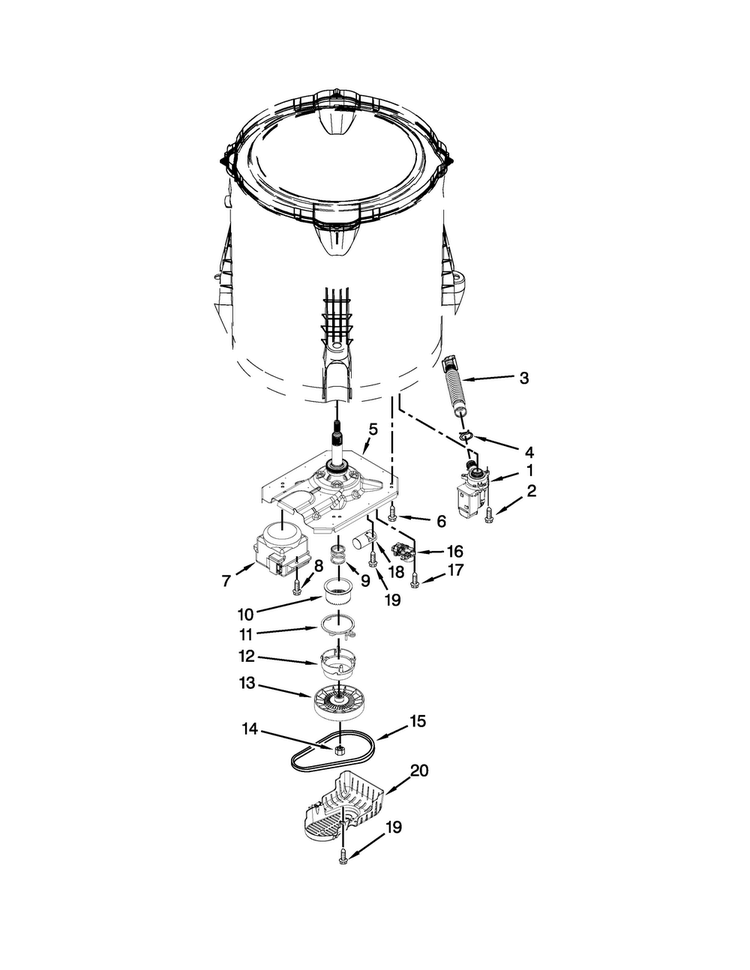 Gearcase, Motor And Pump Parts Diagram and Parts List for CAW12444DW1  Crosley Washer