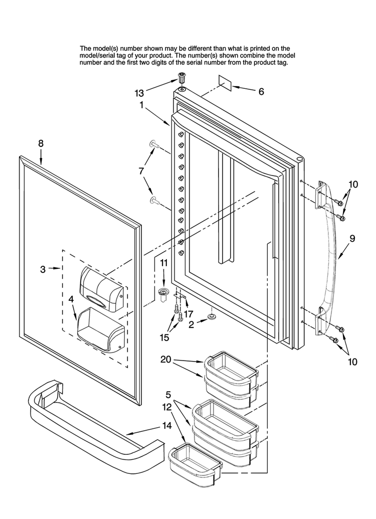 Refrigerator Door Parts Diagram and Parts List for ABB1927VEW10  Amana Refrigerator