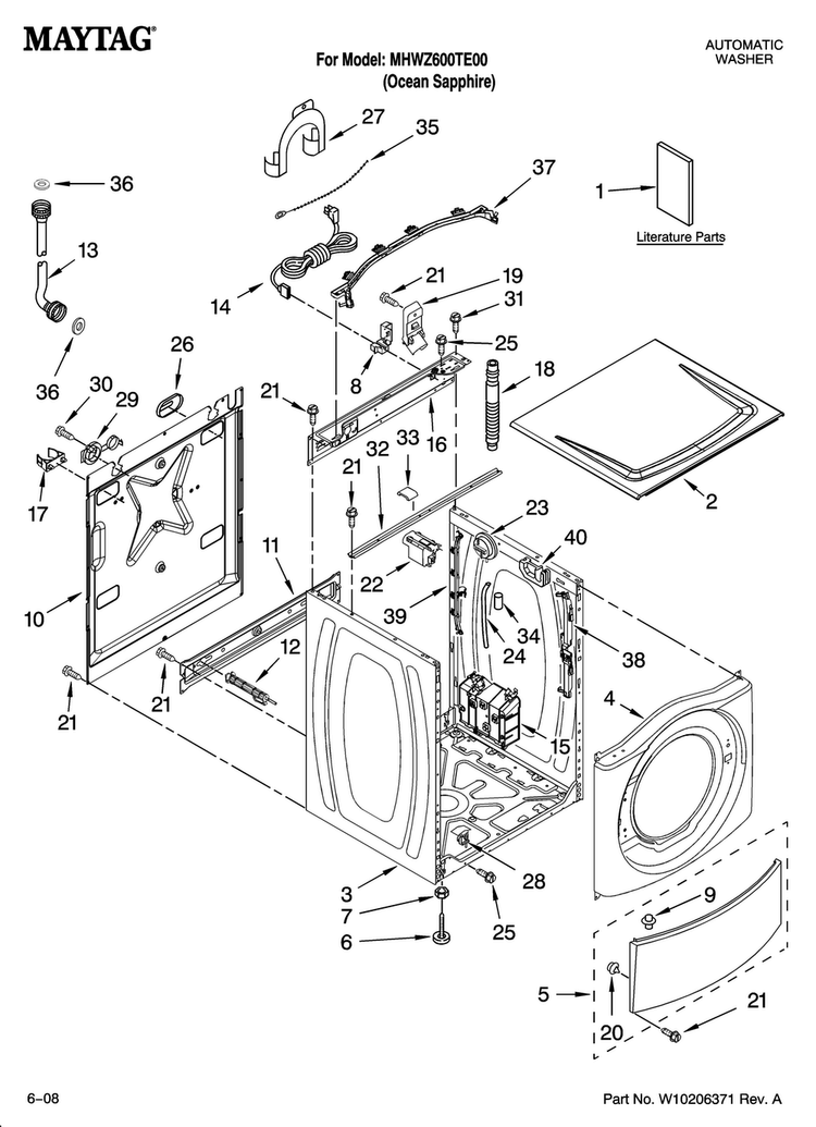 Top And Cabinet Parts Diagram and Parts List for MHWZ600TE00  Maytag Washer