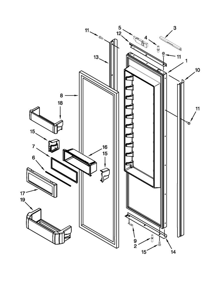 Refrigerator Door Parts Diagram and Parts List for JS48NXFXDW04  Jenn-Air Refrigerator
