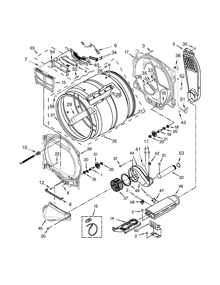 Bulkhead Parts Diagram and Parts List for MEDB855DW1  Maytag Dryer