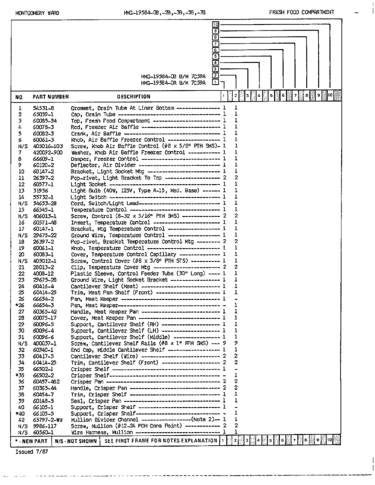 Fresh Food Compartment Page 2 Diagram and Parts List for 19584A  Admiral Refrigerator