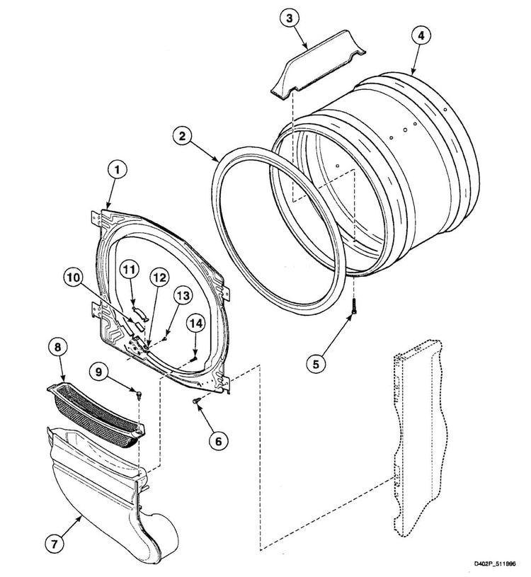 Cylinder Diagram and Parts List for SSE307LF  Speed Queen Dryer