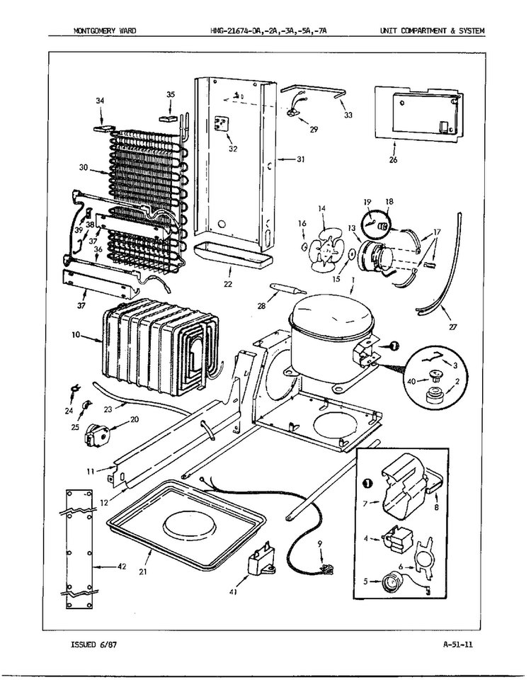 Unit Compartment And System Diagram and Parts List for 21674A  Admiral Refrigerator