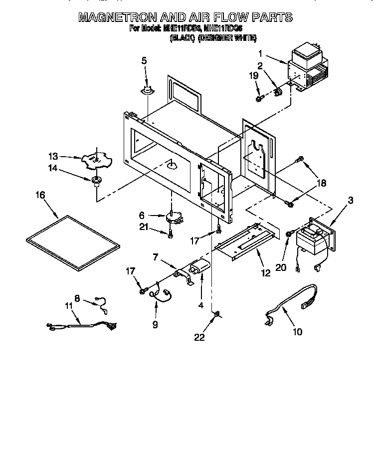 Magnetron And Air Flow Diagram and Parts List for MHE11RDQ6  Maytag Microwave