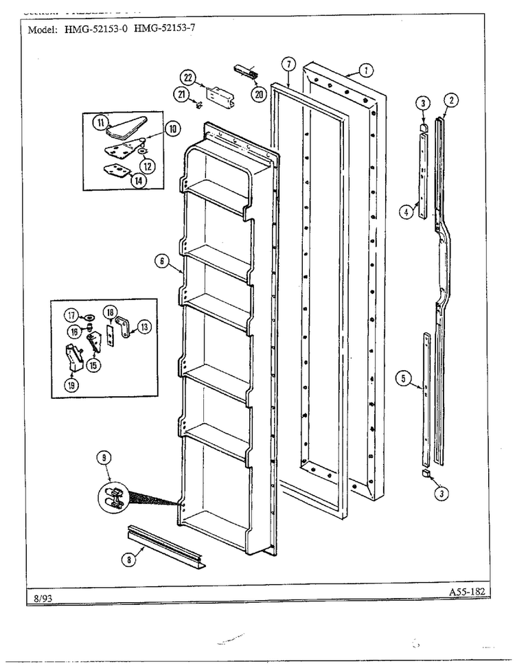 Freezer Door Diagram and Parts List for 52153-0A  Admiral Refrigerator