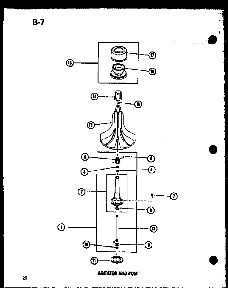 Agitator And Post Diagram and Parts List for TAA200 P75751-13W Amana Washer