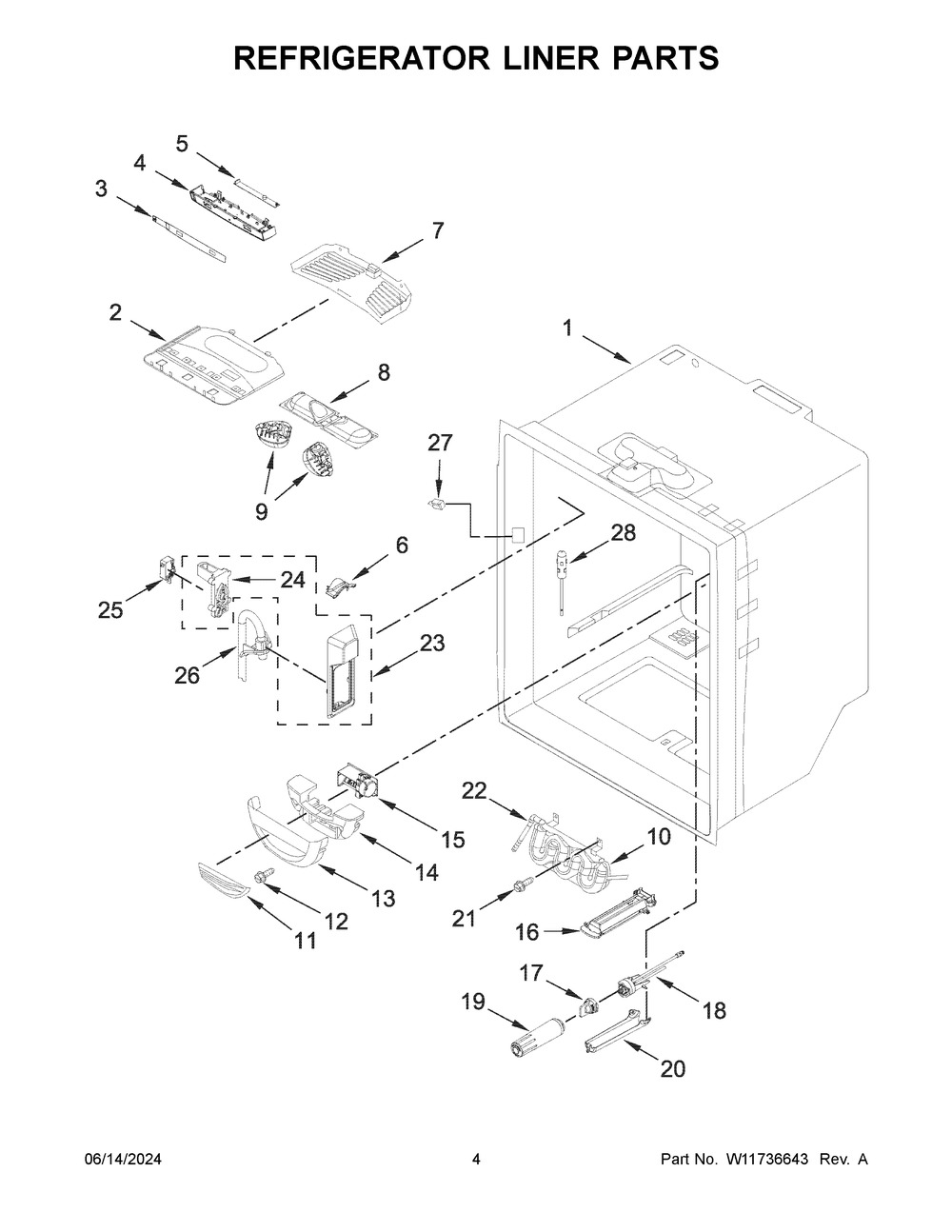 Refrigerator Liner Parts Diagram and Parts List for JFFCF72DKL07  Jenn-Air Refrigerator