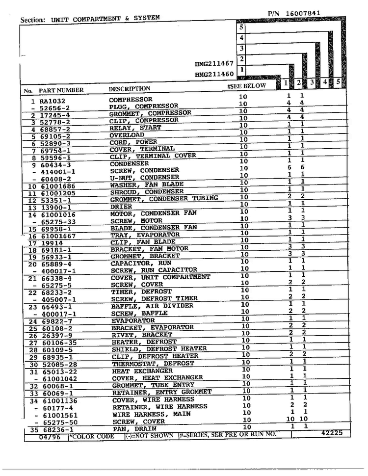 Unit Compartment And System Page 2 Diagram and Parts List for HMG211460  Admiral Refrigerator