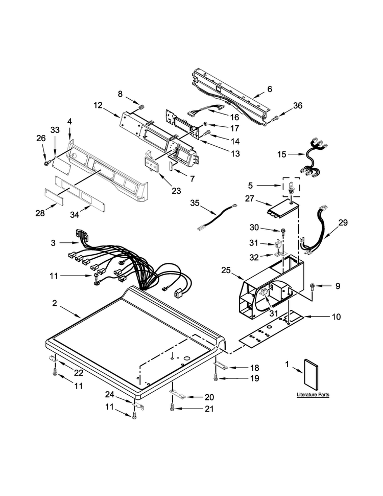 Top And Console Parts Diagram and Parts List for MDG28PDCGW0  Maytag Dryer