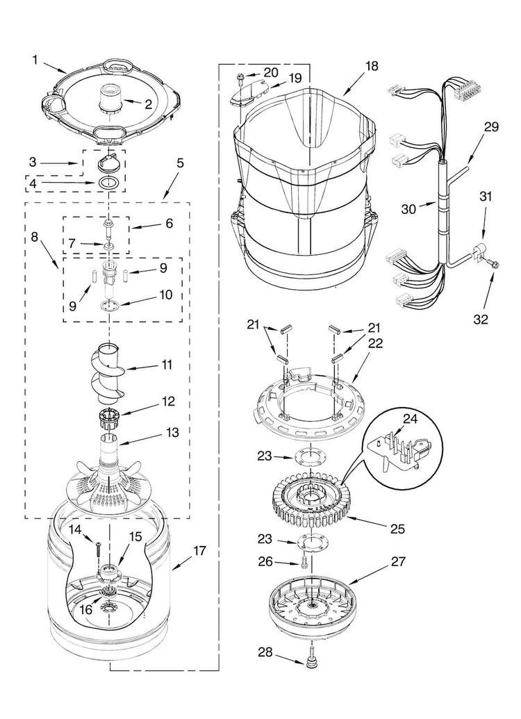 Motor, Basket And Tub Parts Diagram and Parts List for MTW6300TQ1  Maytag Washer