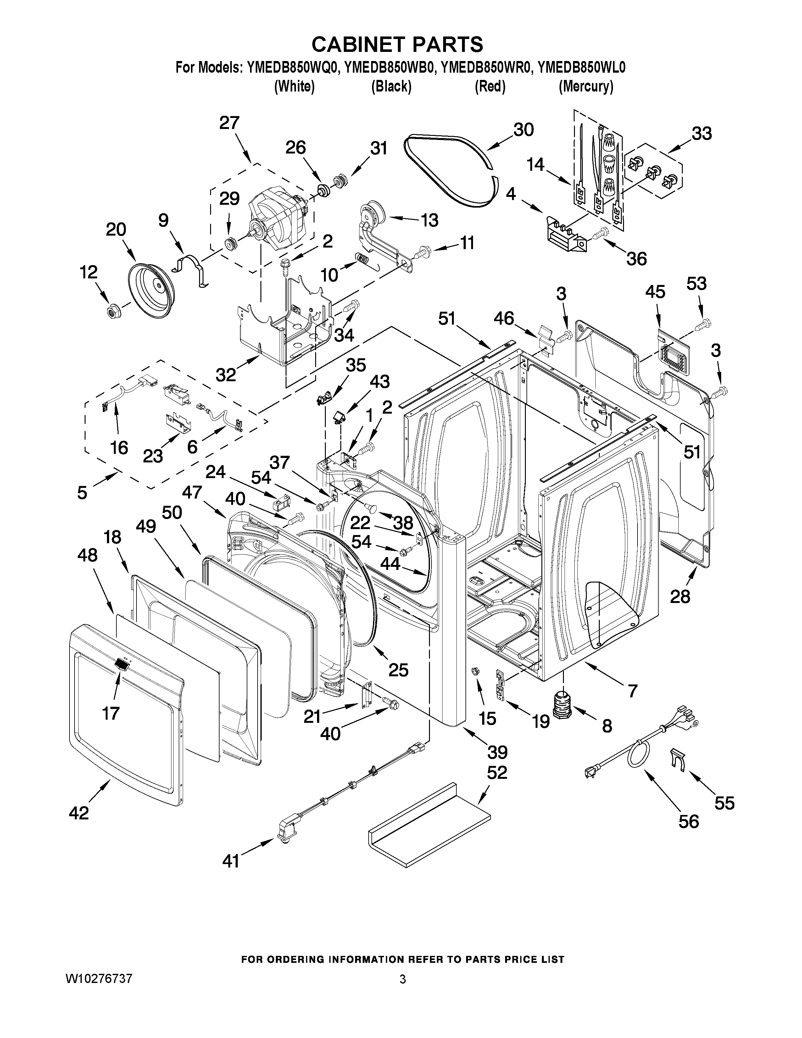02 - CABINET PARTS Diagram and Parts List for YMEDB850WL0  Maytag Dryer