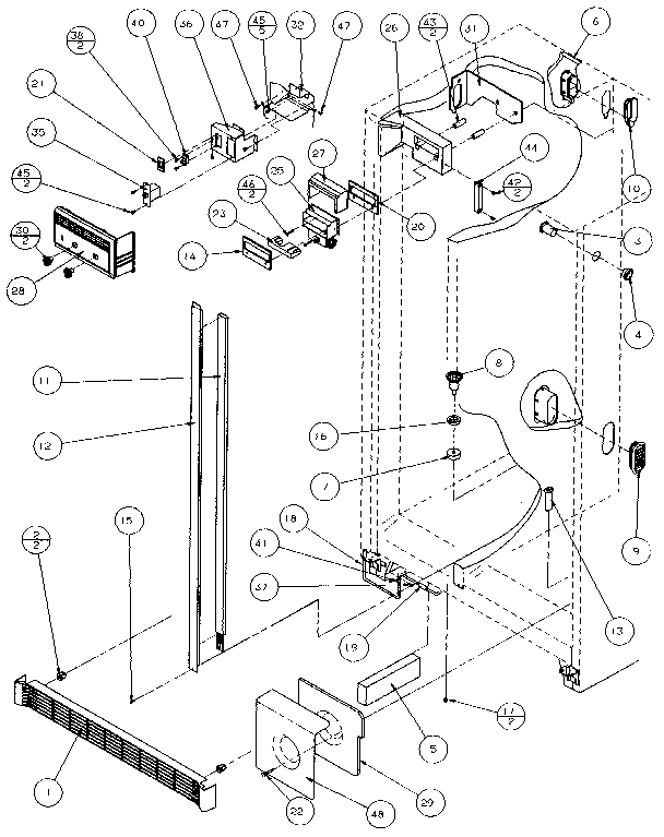 Refrigerator/freezer Controls And Cabinet Diagram and Parts List for 36271-P1121801W  Amana Refrigerator