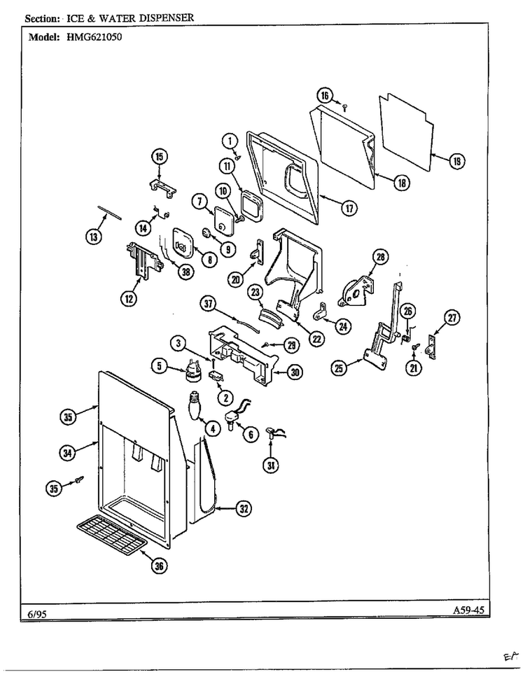 Ice And Water Dispenser Diagram and Parts List for 621050  Admiral Refrigerator