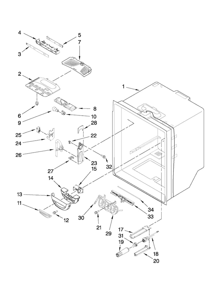 Refrigerator Liner Parts Diagram and Parts List for MFD2562VEM11  Maytag Refrigerator