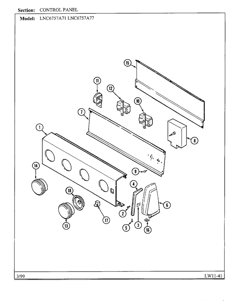 Control Panel Diagram and Parts List for 6757A77  Norge Washer
