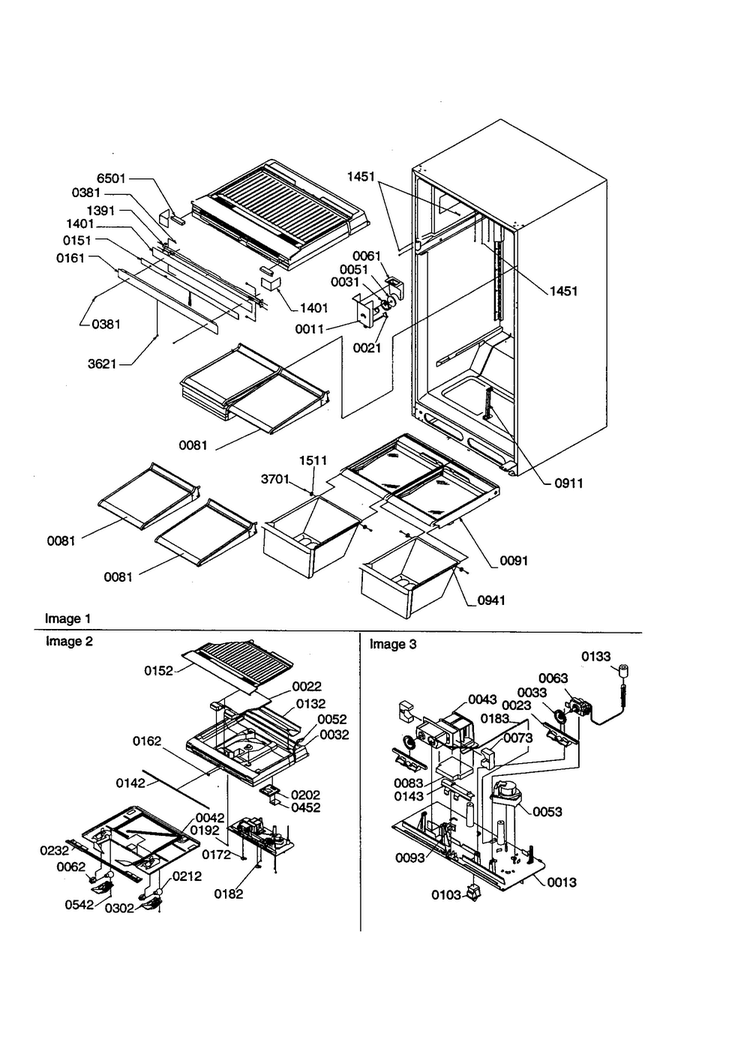 Interior Cabinet/drain Assembly Diagram and Parts List for TS122VE-P1306602WE  Amana Refrigerator