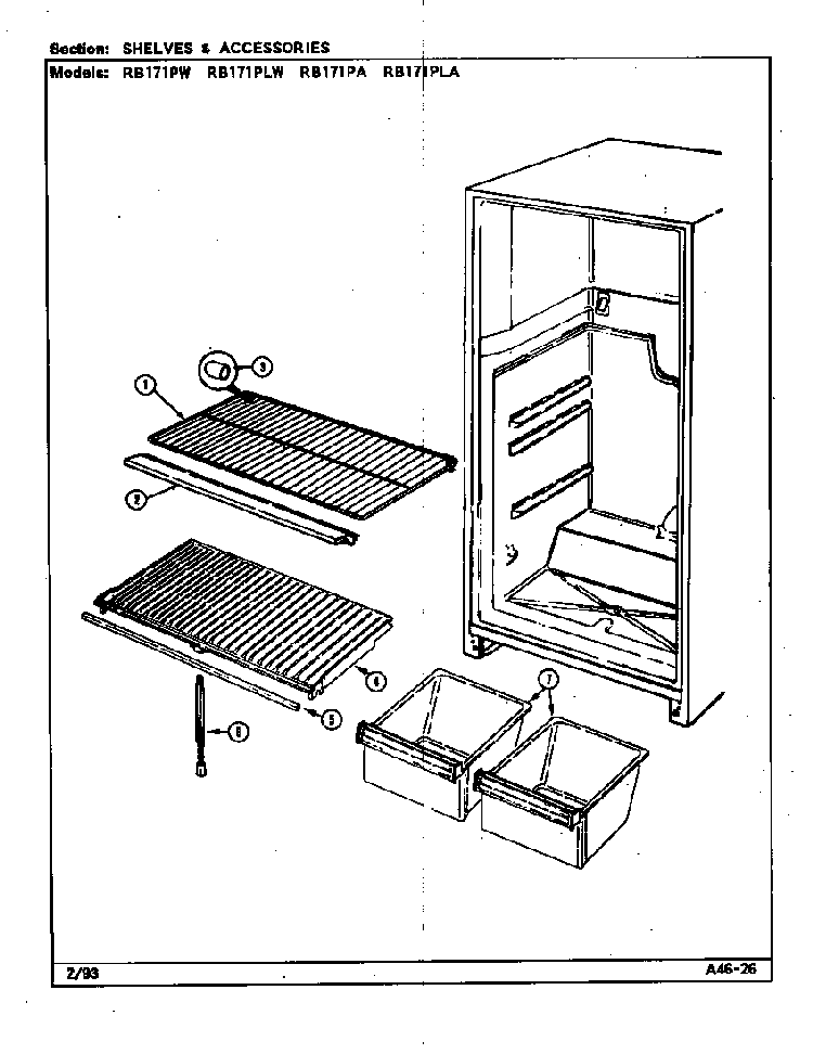 Shelves & Accessories Diagram and Parts List for RB171PLA DG22A Magic Chef Refrigerator
