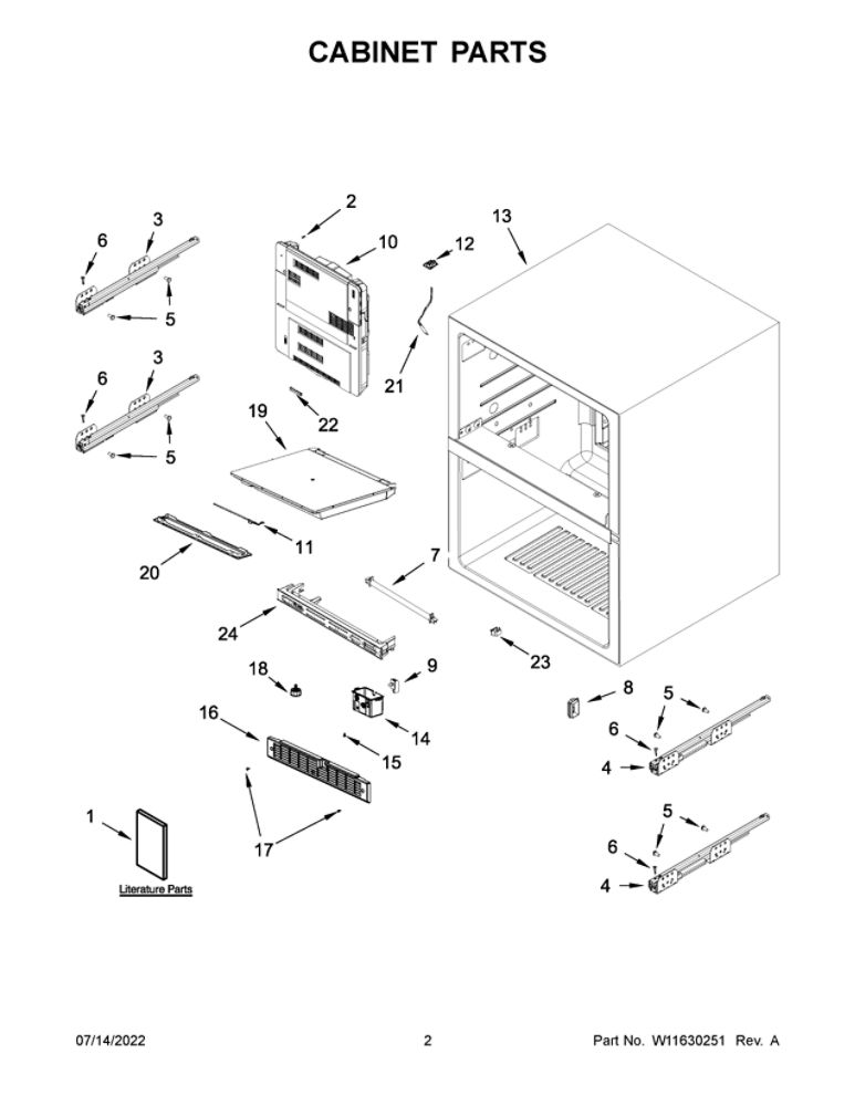 Cabinet Parts Diagram and Parts List for JUCFP242HM11  Maytag Refrigerator