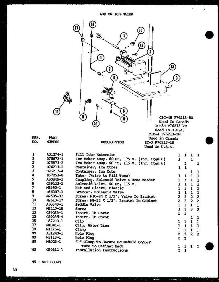 Add On Ice-maker Diagram and Parts List for TL18H-P77110-20W  Amana Refrigerator