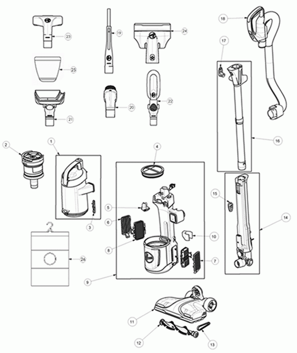 Diagram Diagram and Parts List for UH73540  Hoover Upright Vacuum