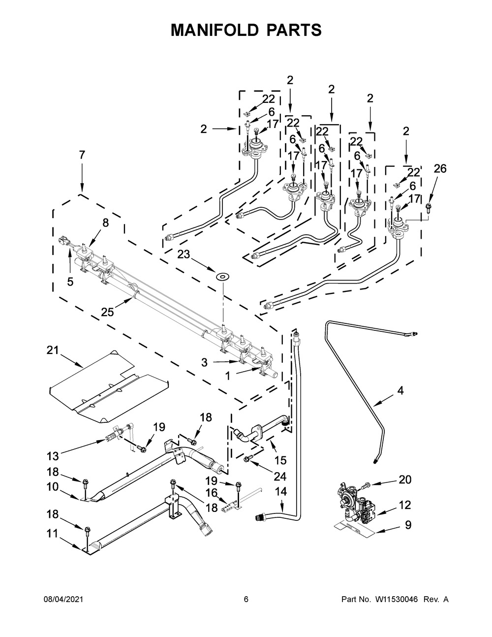 Manifold Parts Diagram and Parts List for MGS8800FZ2  Maytag Range
