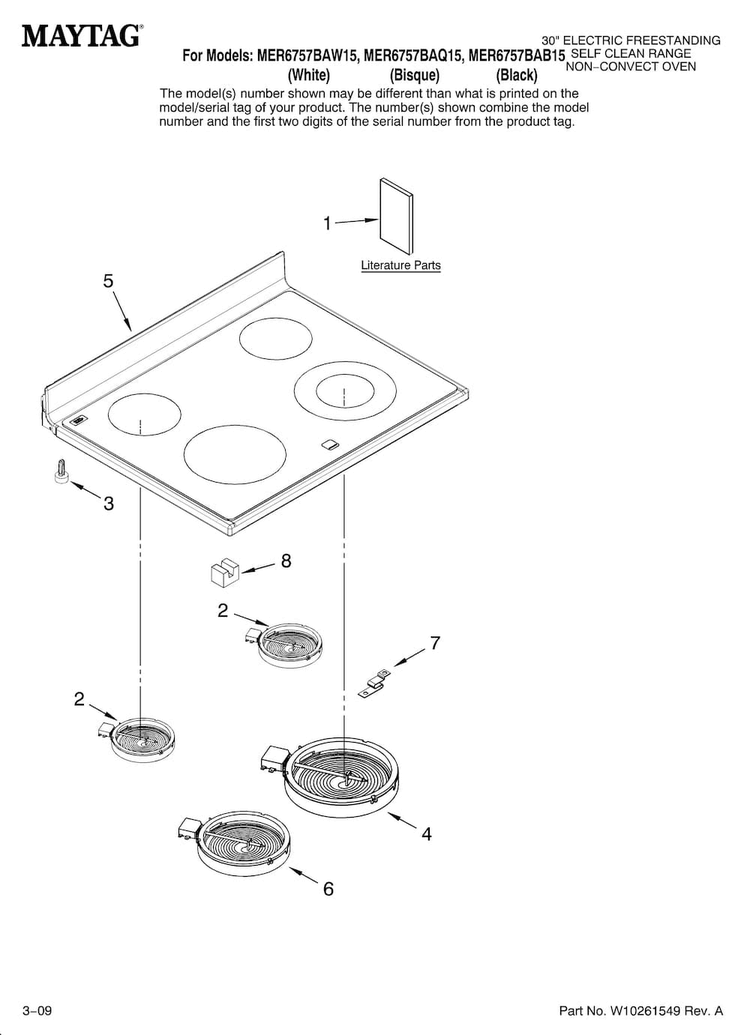 Cooktop Parts Diagram and Parts List for MER6757BAB15  Maytag Range