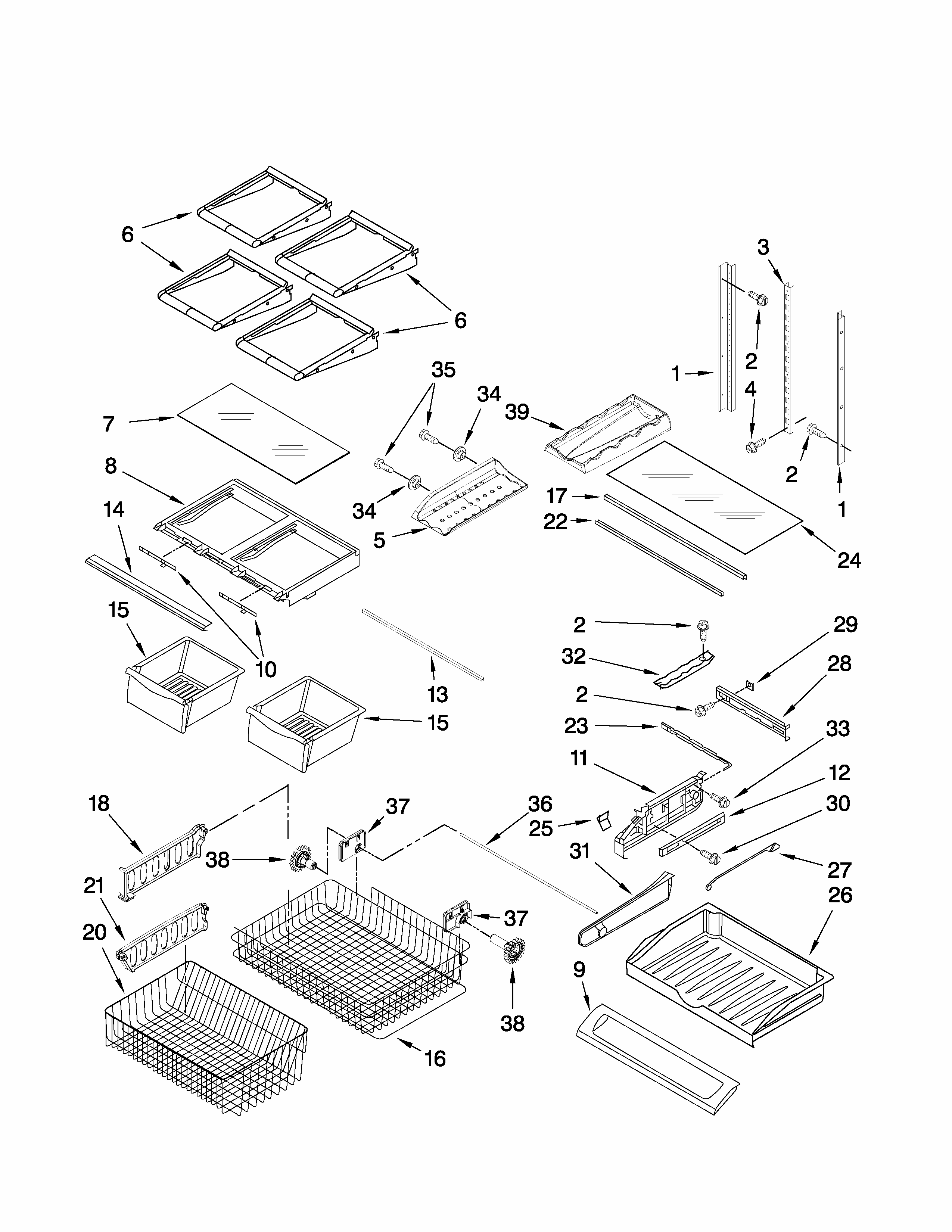 Shelf Parts Diagram and Parts List for GB2026PEKW4  Amana Refrigerator