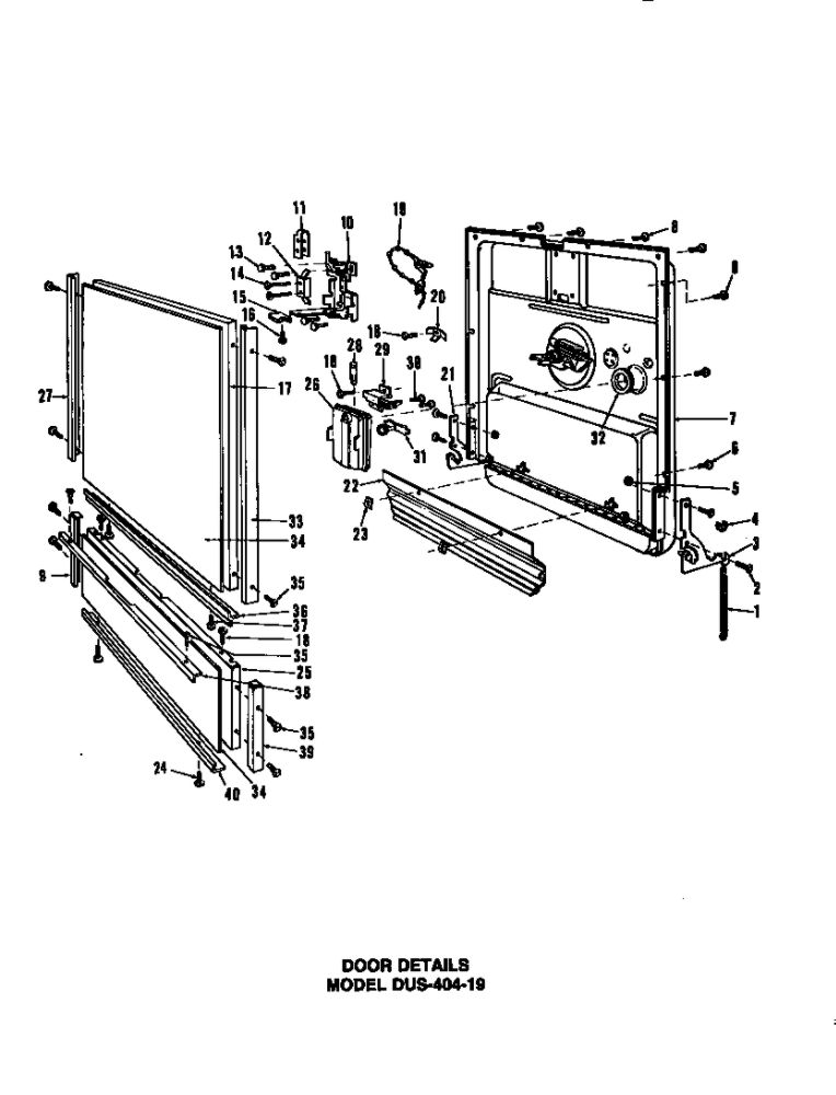 Door Details 5 Diagram and Parts List for DUS-414-19  Maytag Dishwasher