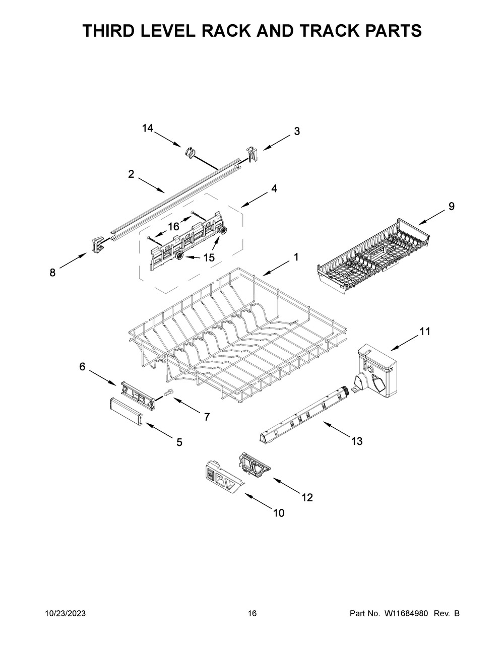 Third Level Rack And Track Parts Diagram and Parts List for MDB8959SKZ2  Maytag Dishwasher