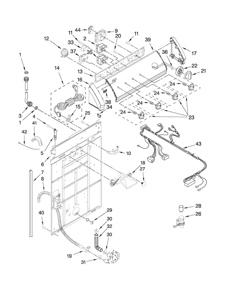 Controls And Rear Panel Parts Diagram and Parts List for 7MMMS0560WW0  Maytag Washer