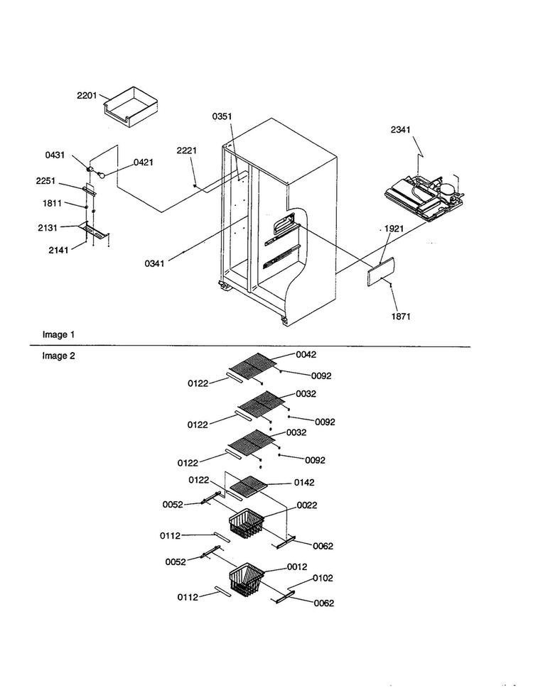 Freezer Shelves And Lights Diagram and Parts List for SRI21VE-P1315601WE  Amana Refrigerator