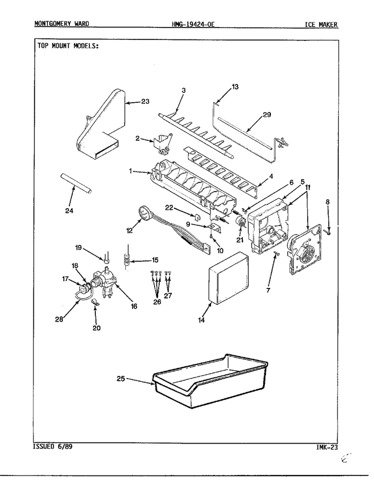 Ice Maker Diagram and Parts List for 19424E  Admiral Refrigerator