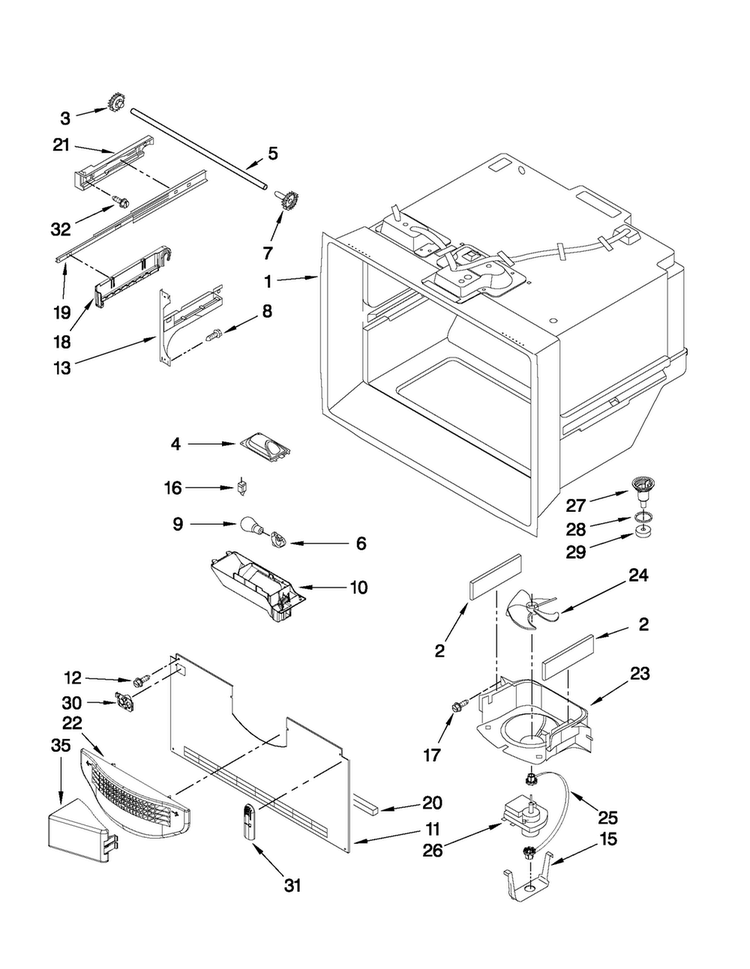 Freezer Liner Parts Diagram and Parts List for JFC2290VEP3  Jenn-Air Refrigerator